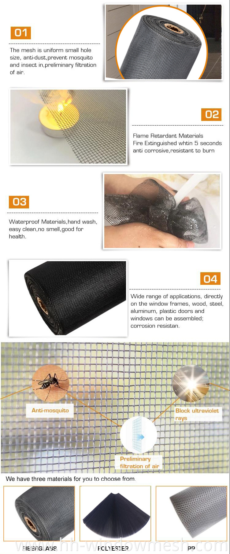 Fiberglass window screen anti insect mosquito dust proof screen nets